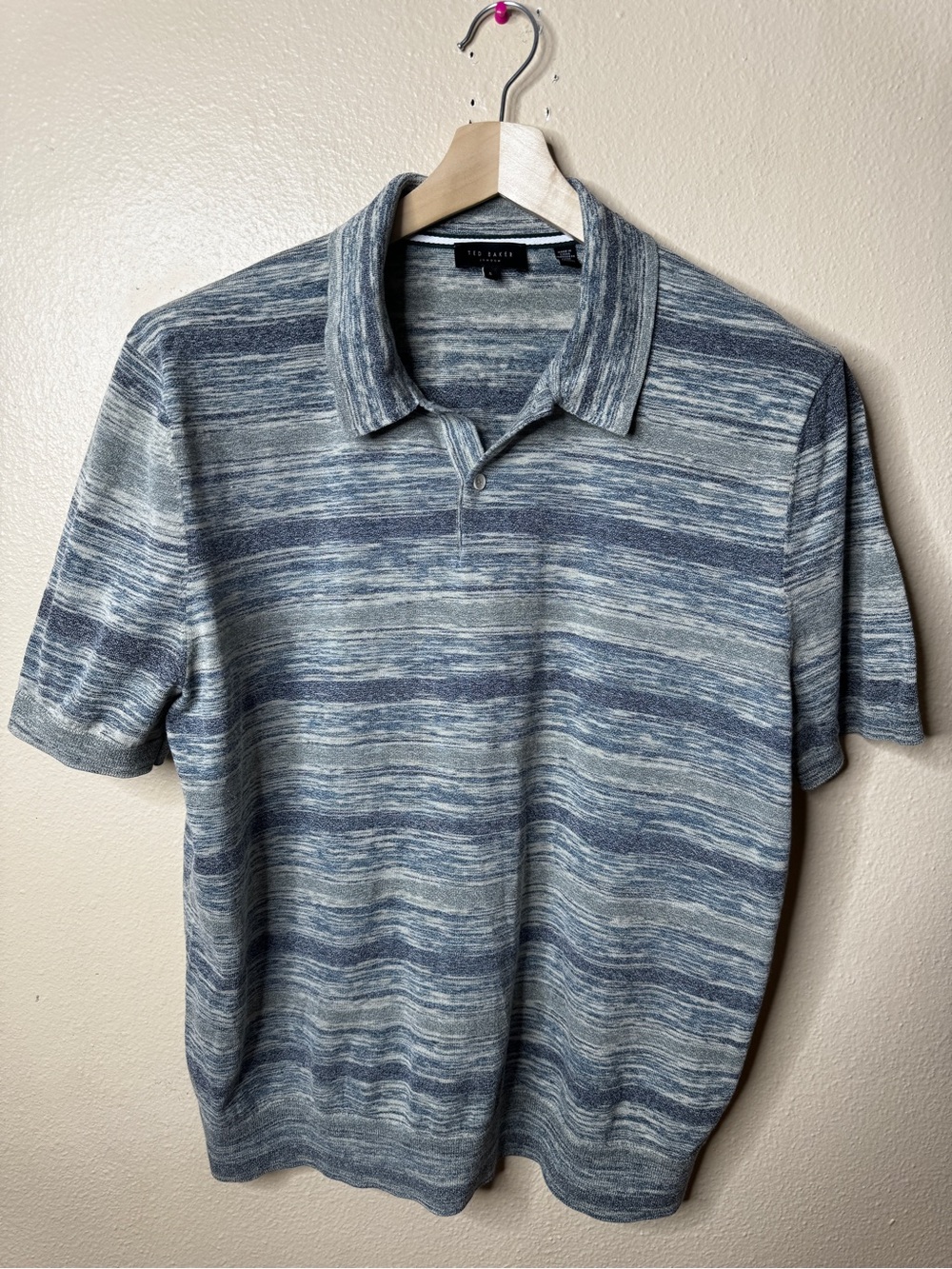 Ted Baker Mens Size 5 Polo Shirt Blue Gray Space Dye Cotton Blend Knit